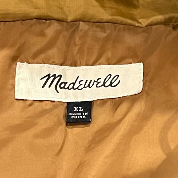 Madewell Mens Hooded Puffer Jacket, Old Gold, XL - Picture 3 of 10